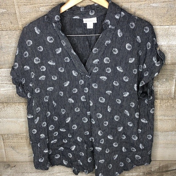 Liz Claiborne large linen rayon shell printed beach navy top - Picture 1 of 4